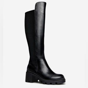 Black Faux Leather Extra Wide Calf Knee High Boots